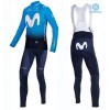 Set Fietsshirt Lange Mouw + Lange Koersbroek 2019 Movistar Team N001 Winter Thermal Fleece
